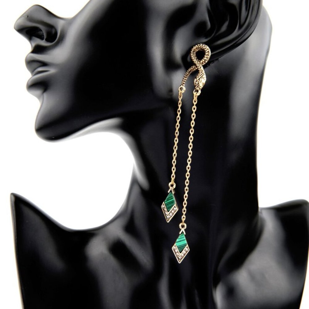 *Marbled Jade Diamond Snake Drop Earrings